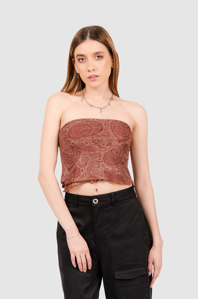 Croptop Boho CROPTOPS NOW Marron Claro XS 