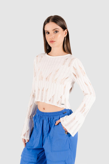 Chompa Crop Tejida Luz CHOMPAS NOW Blanco XS 