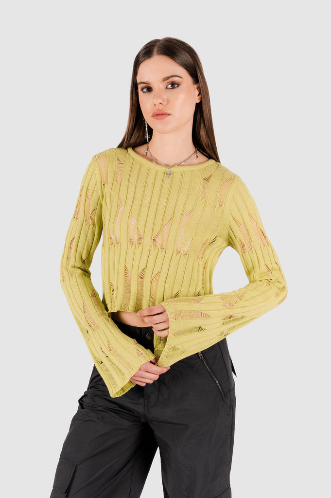 Chompa Crop Tejida Luz CHOMPAS NOW Verde Claro XS 