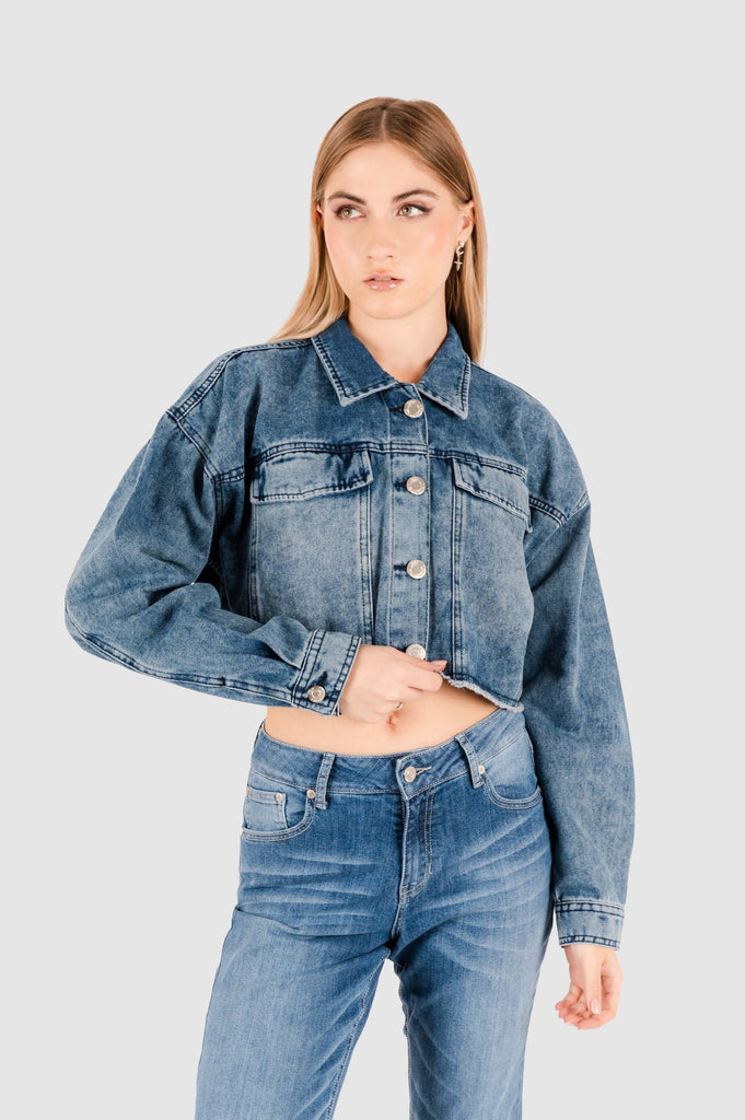 Casaca Crop Denim Ambrutos CASACAS NOW Celeste S 