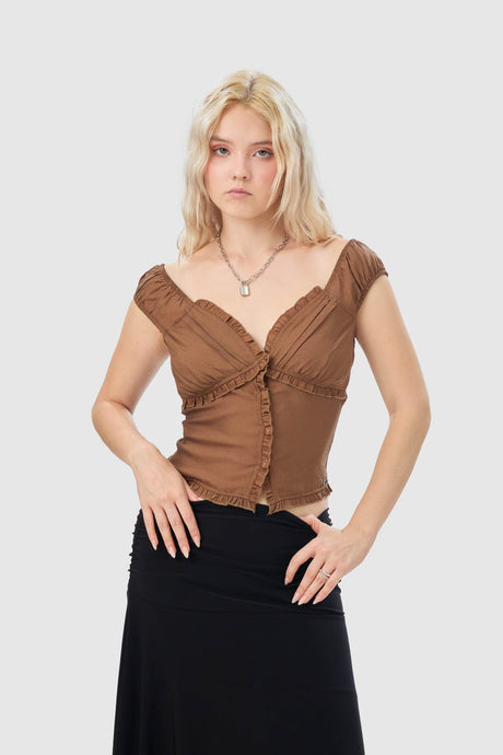 Blusa Slim Fit Karksi BLUSAS NOW Marrón X Small 