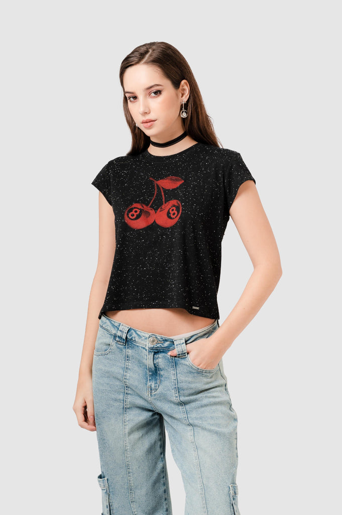 Polo Crop Fit Lain POLOS NOW Negro XS 