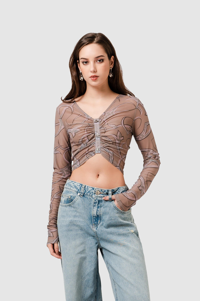 Top Broklyn M/Larga Mesh CROPTOPS NOW Marrón S 